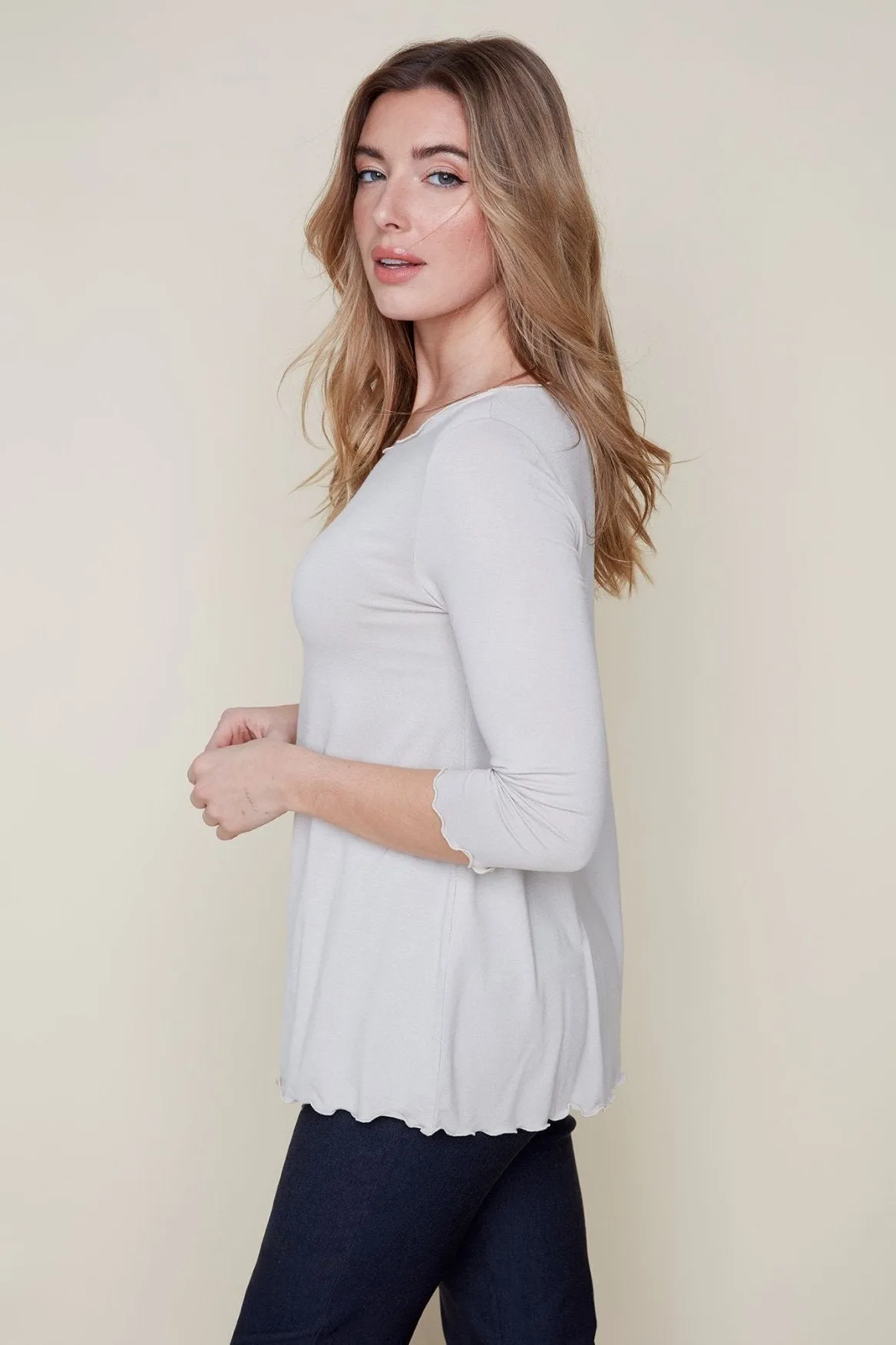 3/4 Sleeve Knit Top Oyster by Renuar