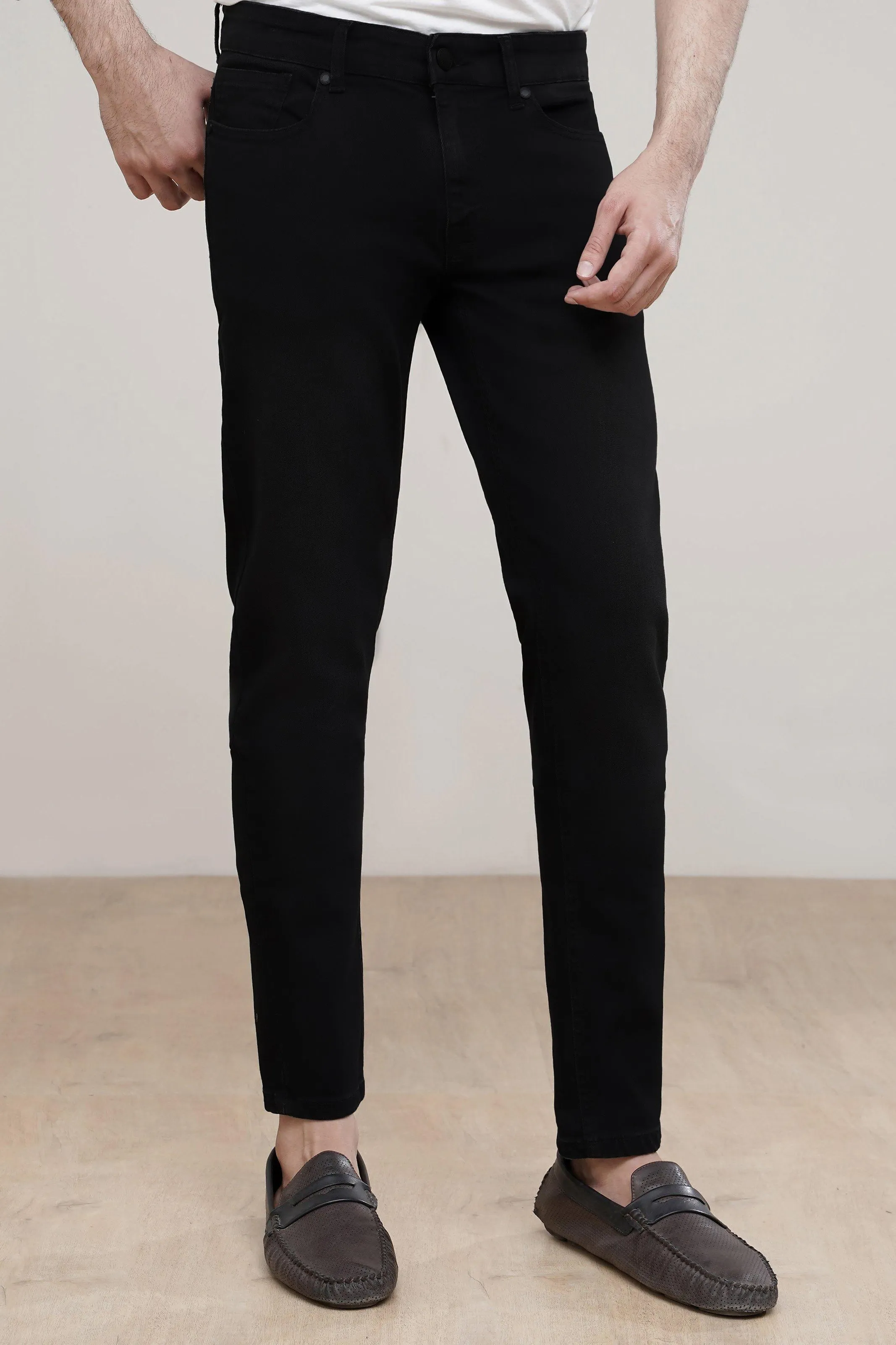 Ankle Length Jet Black Denim Jeans - 0123045