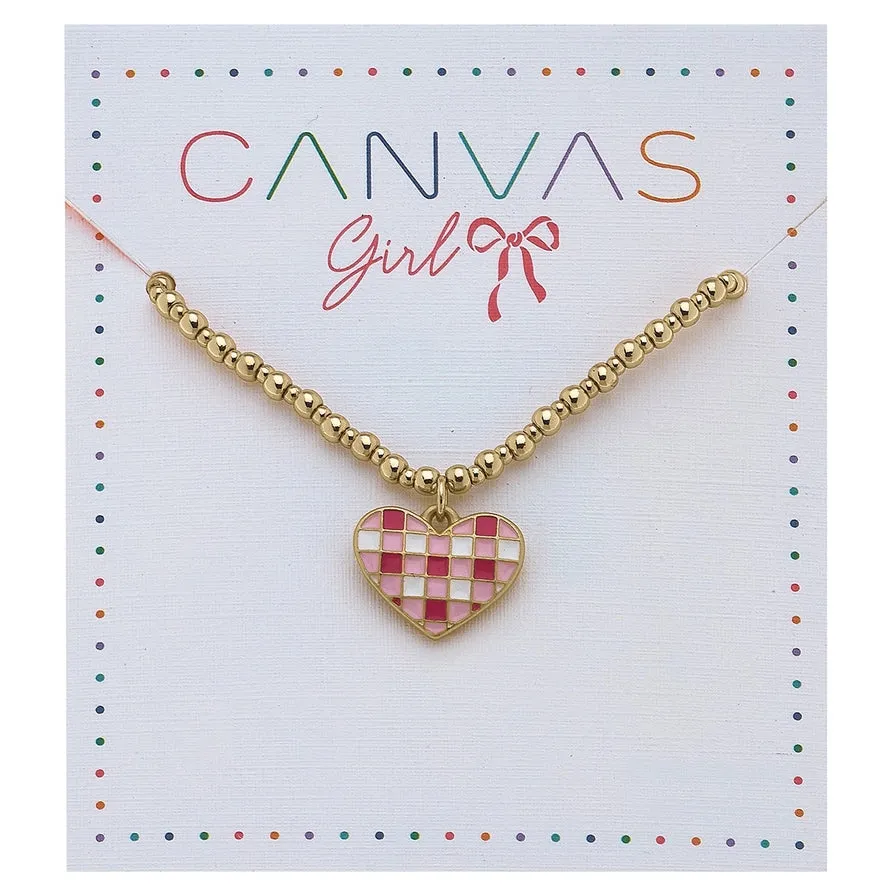 Canvas Livi Gingham Heart Children's Necklace