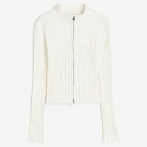 Cardigan H&M Kids Rib-knit with Zipper, white