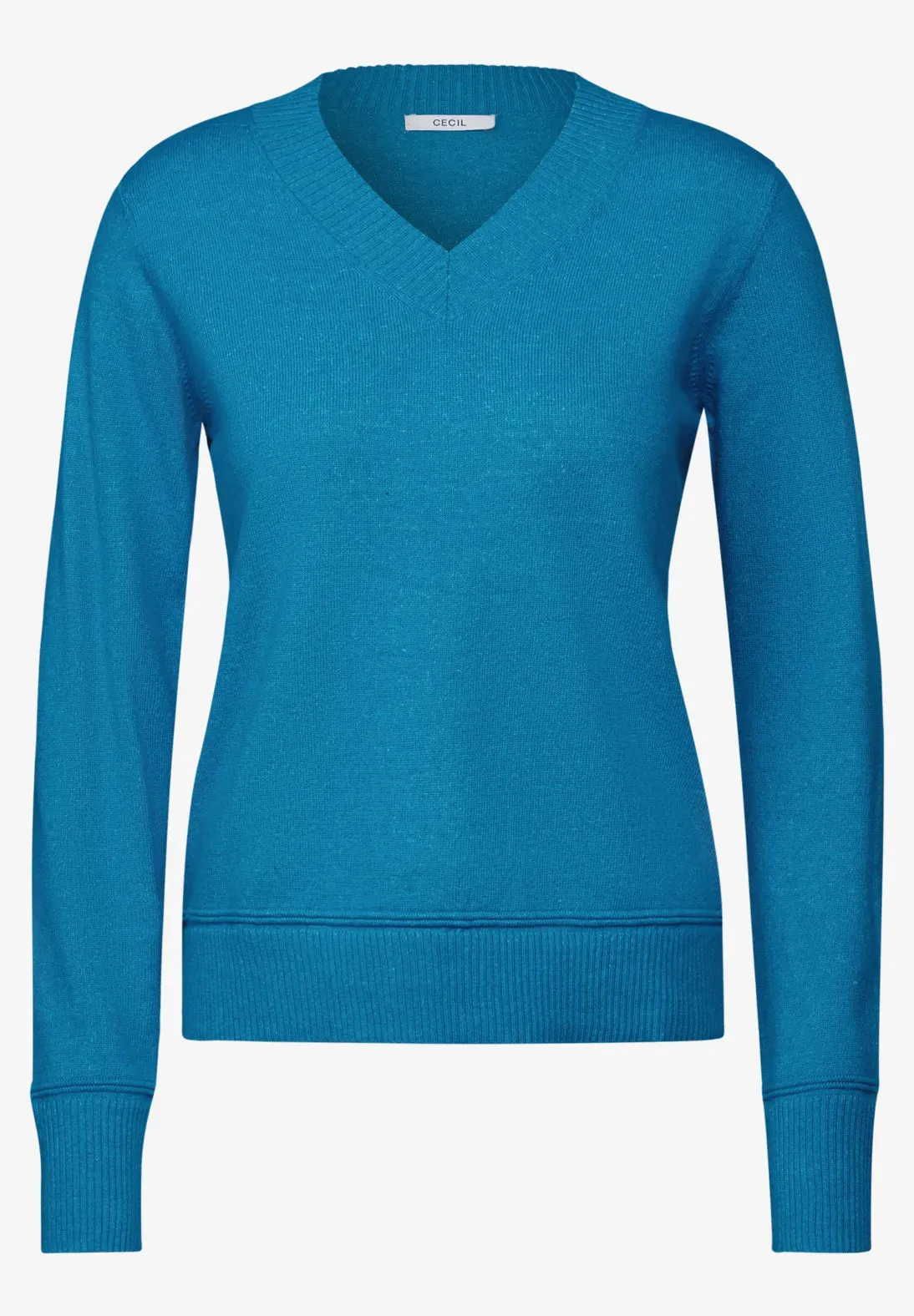 Cecil Blue Cotton mix V Neck Jumper 302949