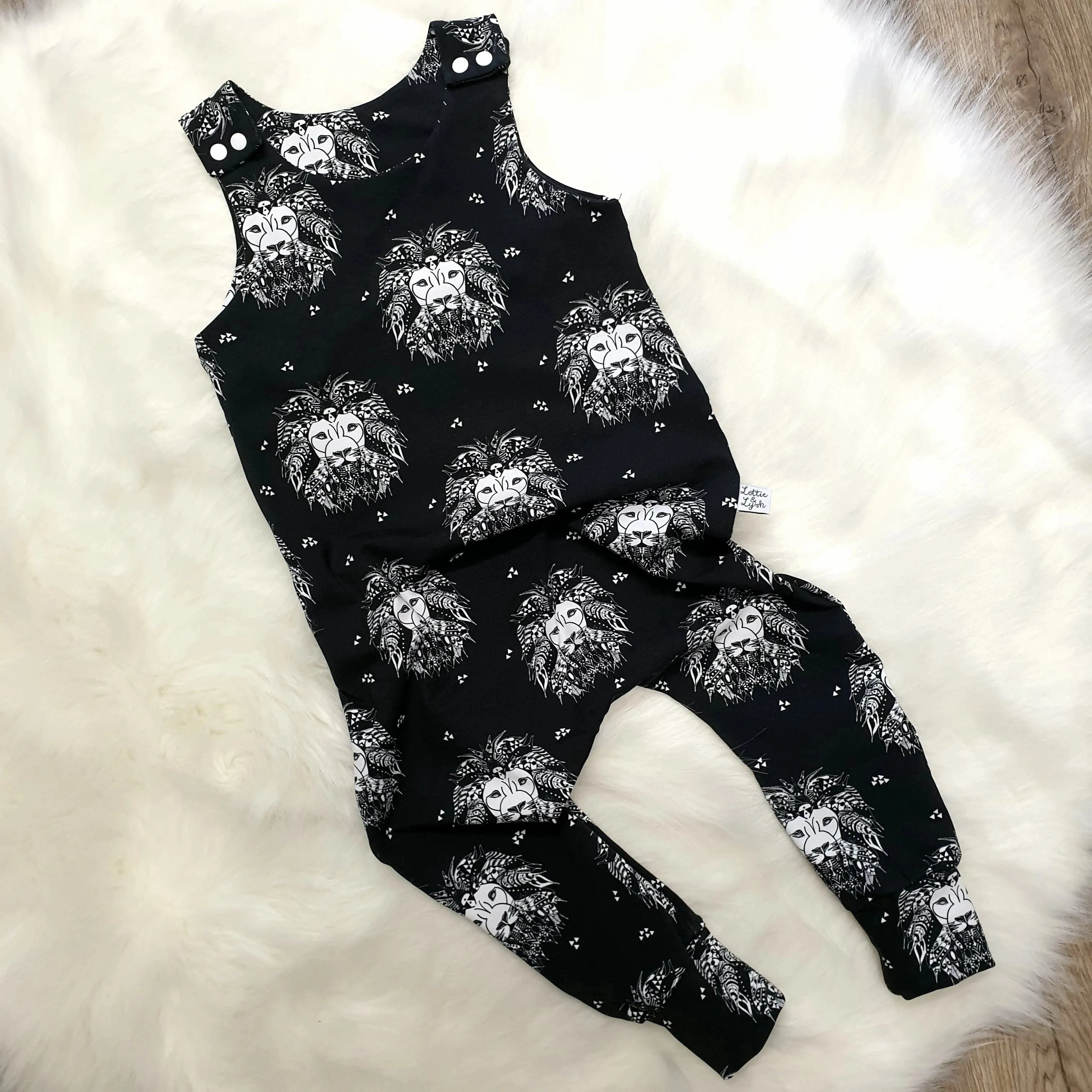 Child & Toddler Dungarees | Organic Lion Noir | 0-6yrs