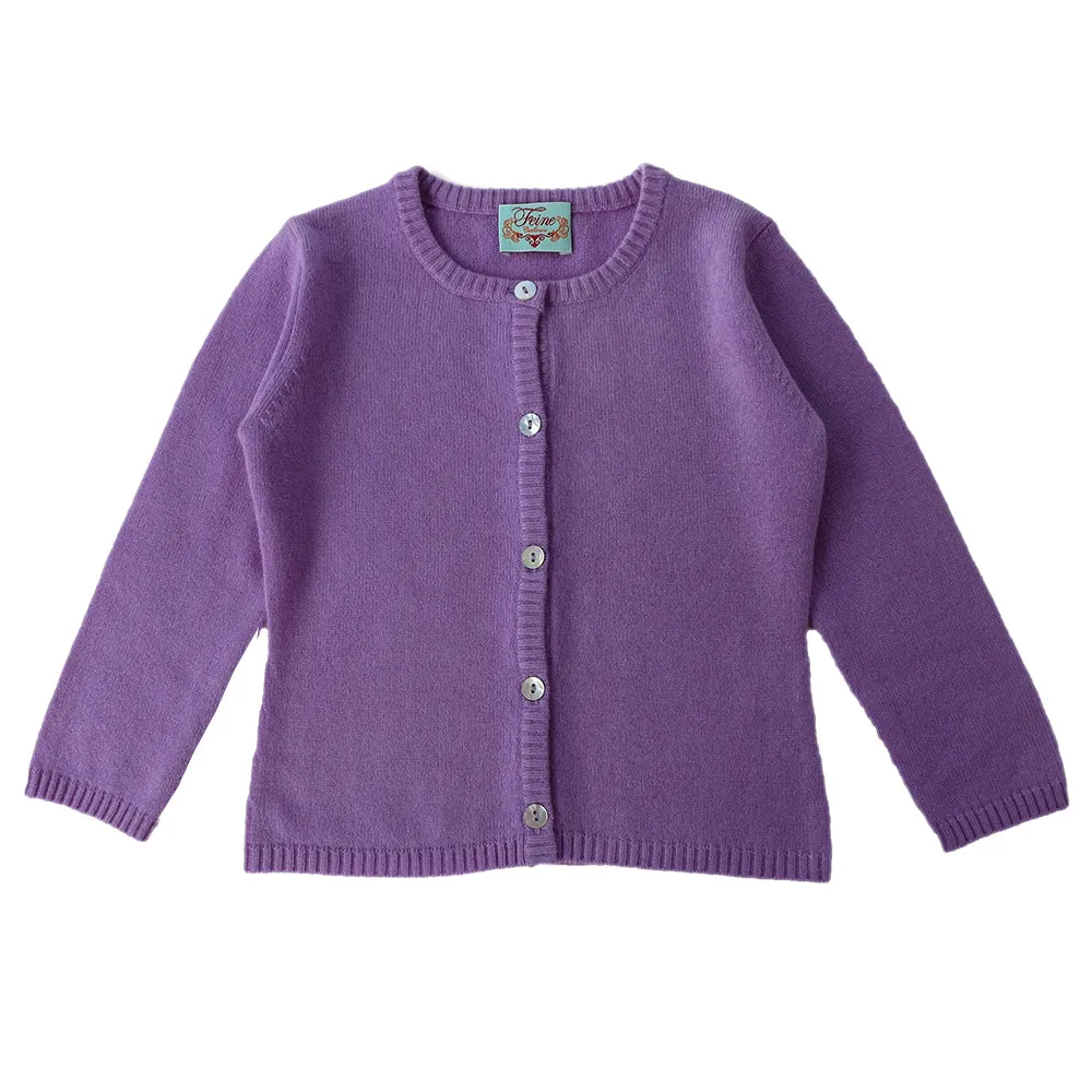 Classic Girls Crew Neck Cashmere Cardigan in Lila