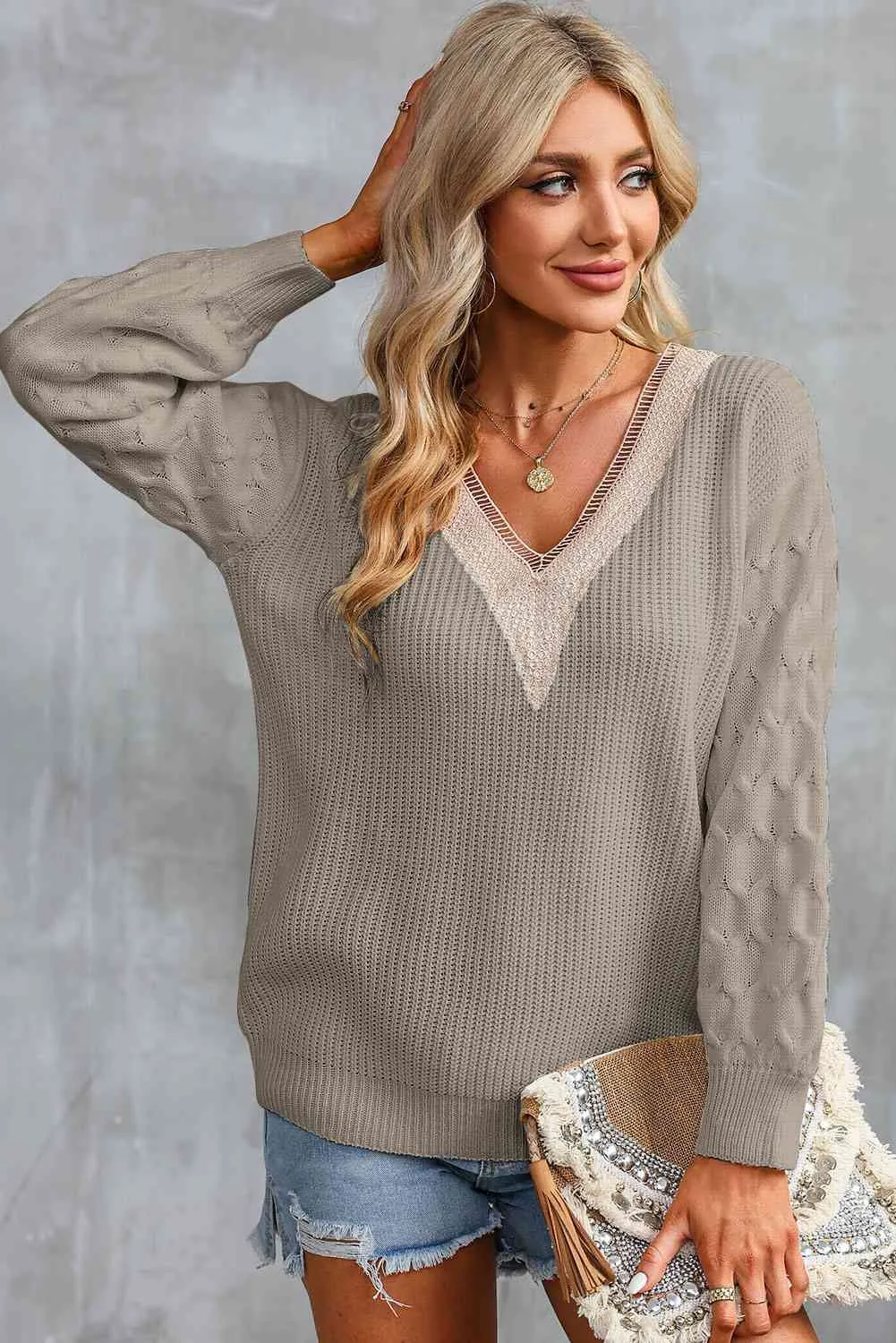 Contrast V-Neck Sweater