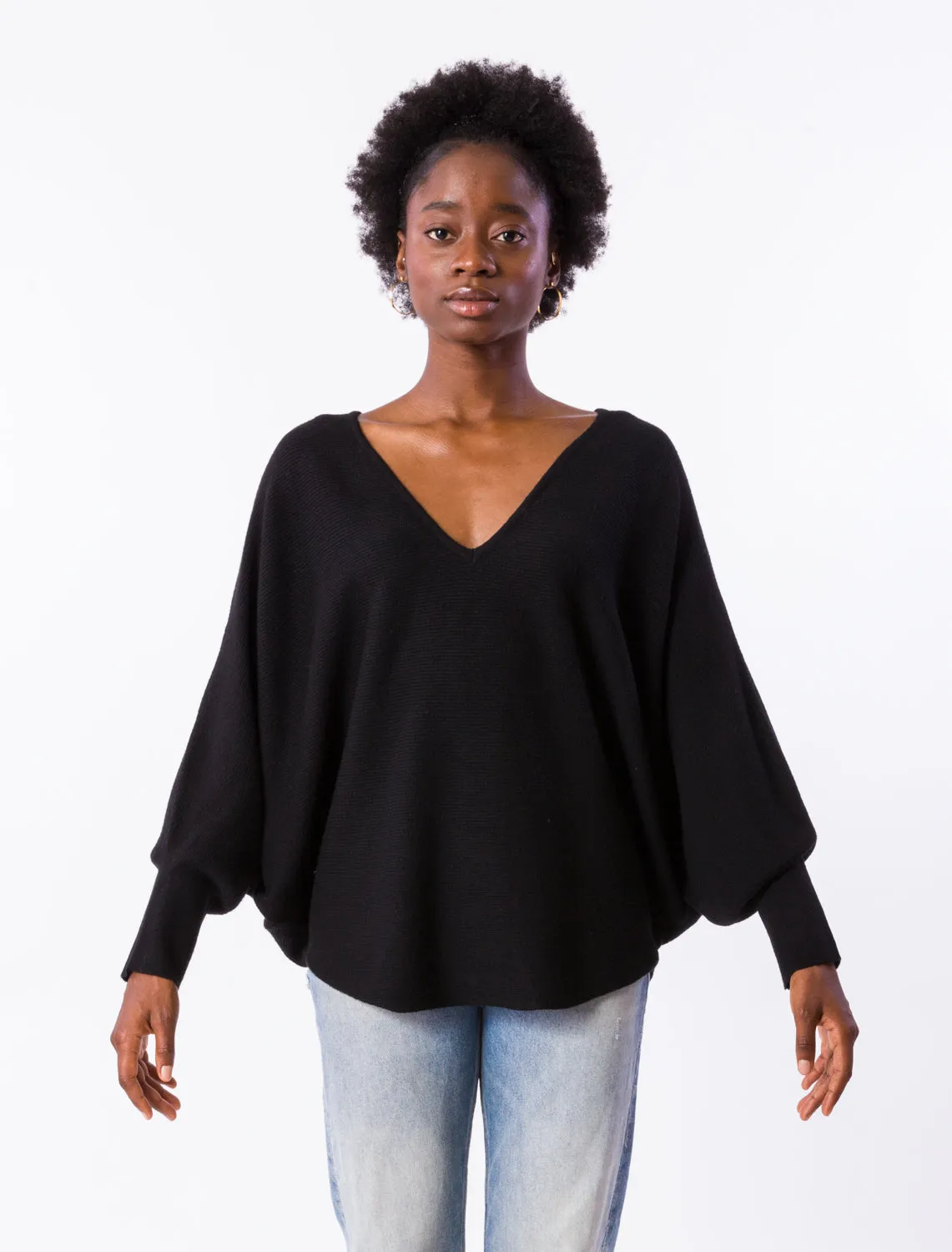 Dolman Sleeve V Neck Sweater