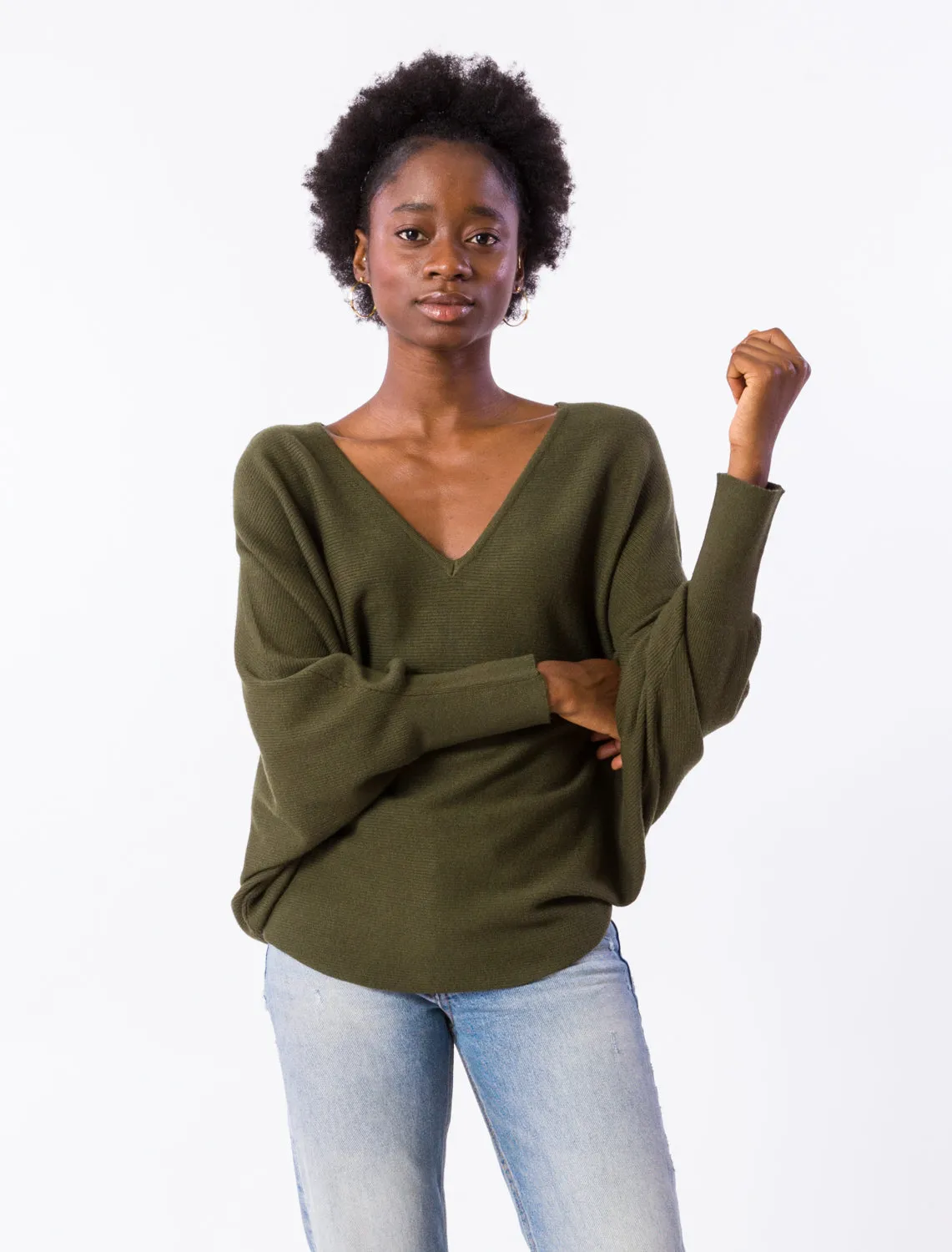 Dolman Sleeve V Neck Sweater