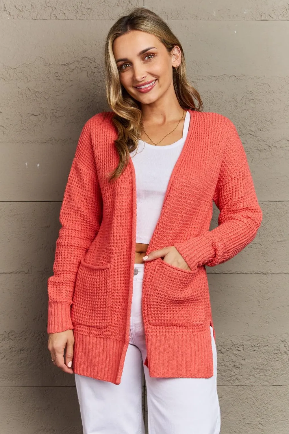 Full Size Waffle Knit Cardigan