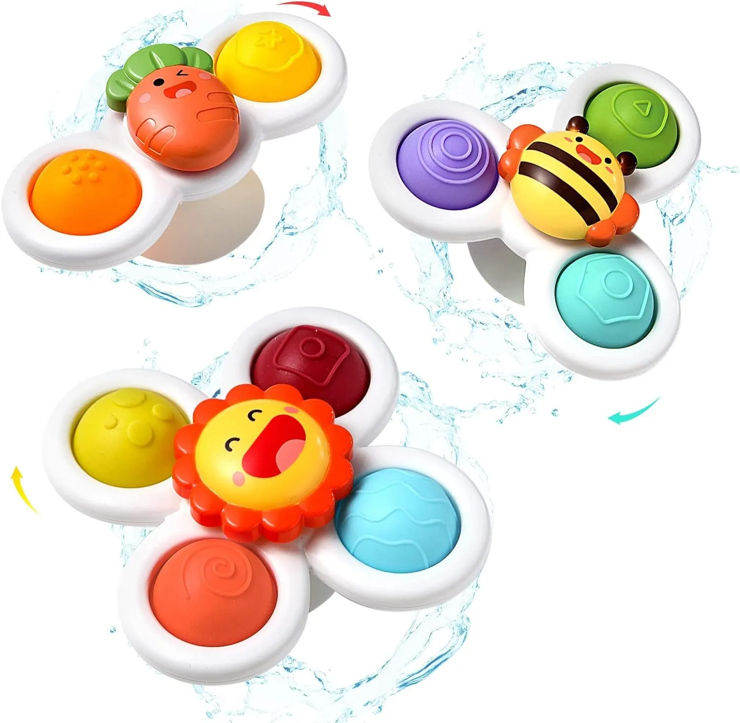 FUNVERSE® Baby Bath Toys for Kids - 3 PCS Flower Suction Cup Bath Toy for Baby Boys Girls, Waterproof Suction Cup Spinning Top Rotating Learning Toy Sticks to Smooth Surface (Flower Design)