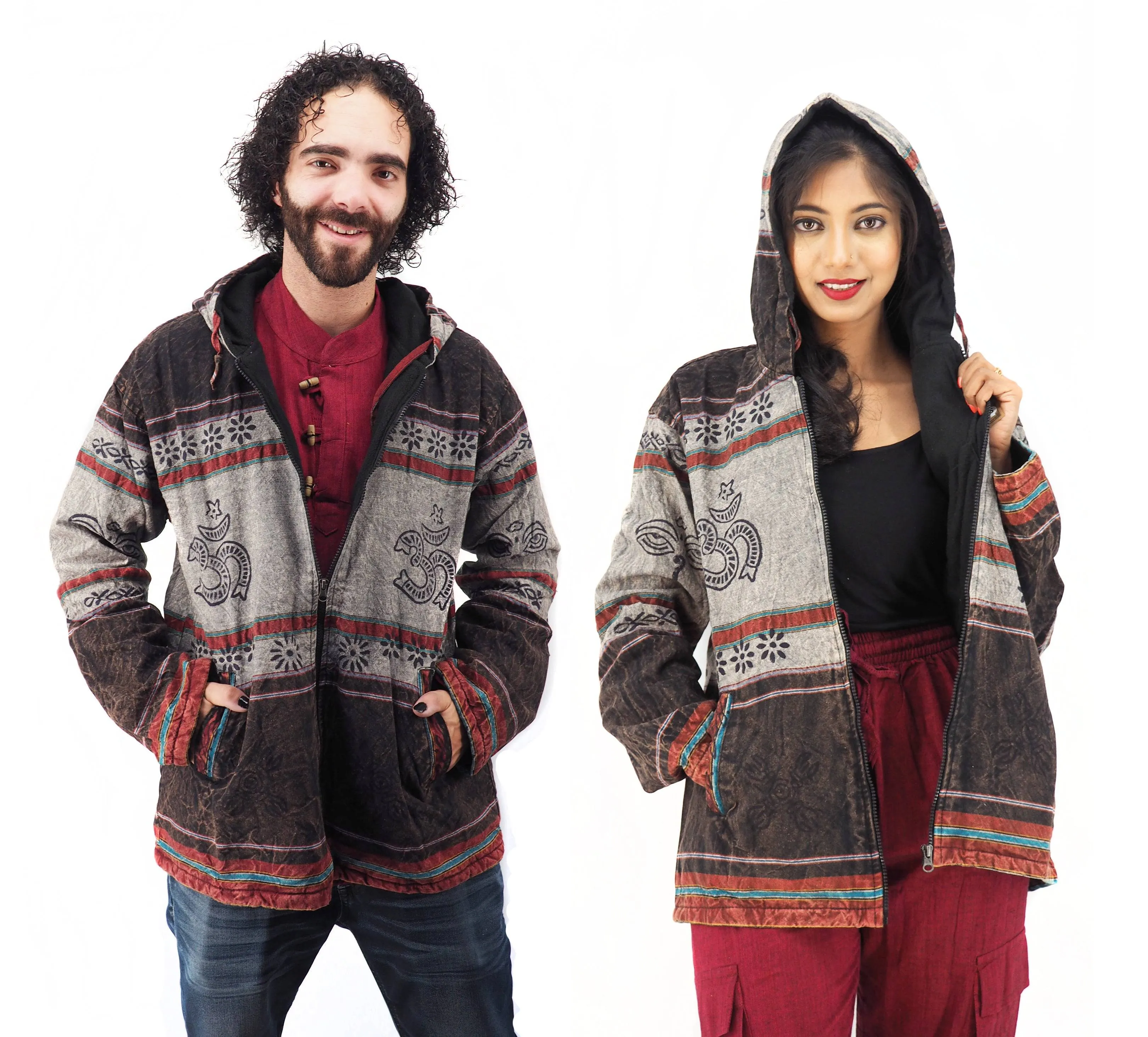 Handmade Casual Boho Cotton Unisex Jackets Hoodies Size S-M-L-XL-XXL Gray