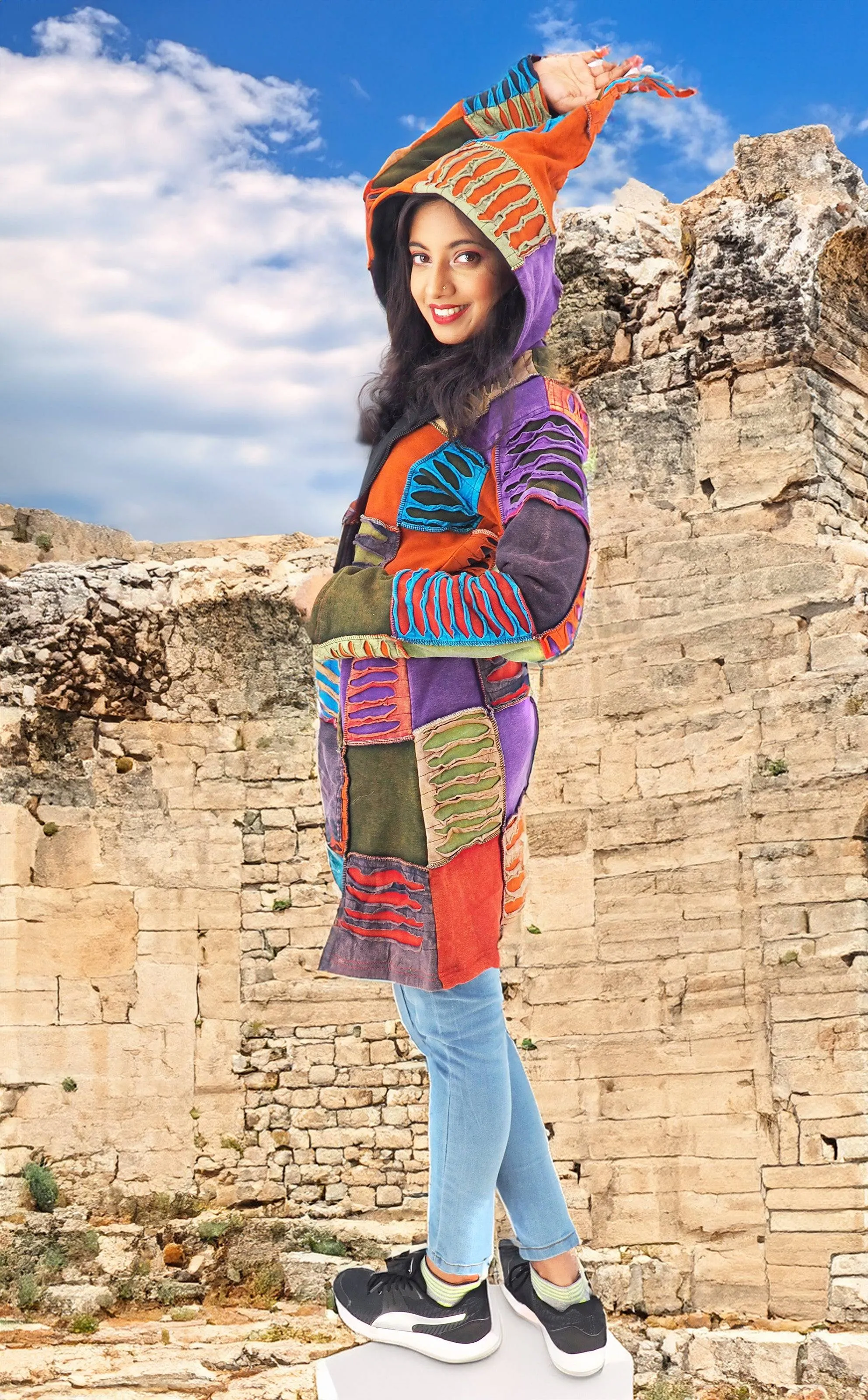 Handmade Patchwork Boho Hoodie 100% Pre-Washed Cotton Multi Color S-M-L-XL