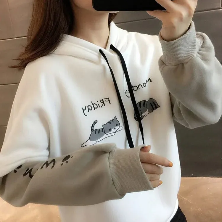 Harajuku Meow Kitty Cat Mood Letter Print Sweatshirt Hoodie