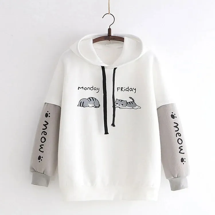 Harajuku Meow Kitty Cat Mood Letter Print Sweatshirt Hoodie