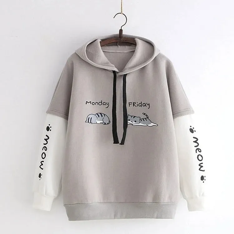 Harajuku Meow Kitty Cat Mood Letter Print Sweatshirt Hoodie