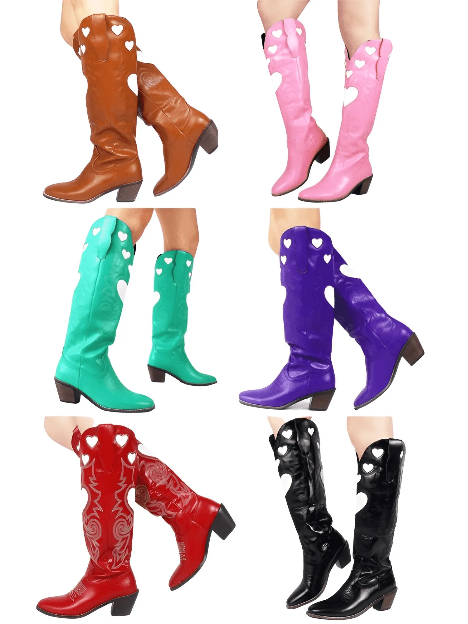 Knee High Heart Shape Cowboy Boots For Women - In 8 Colors!