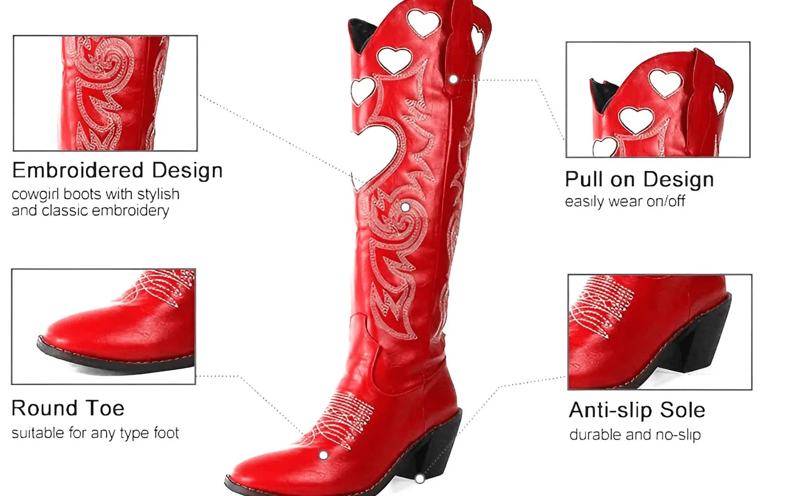 Knee High Heart Shape Cowboy Boots For Women - In 8 Colors!