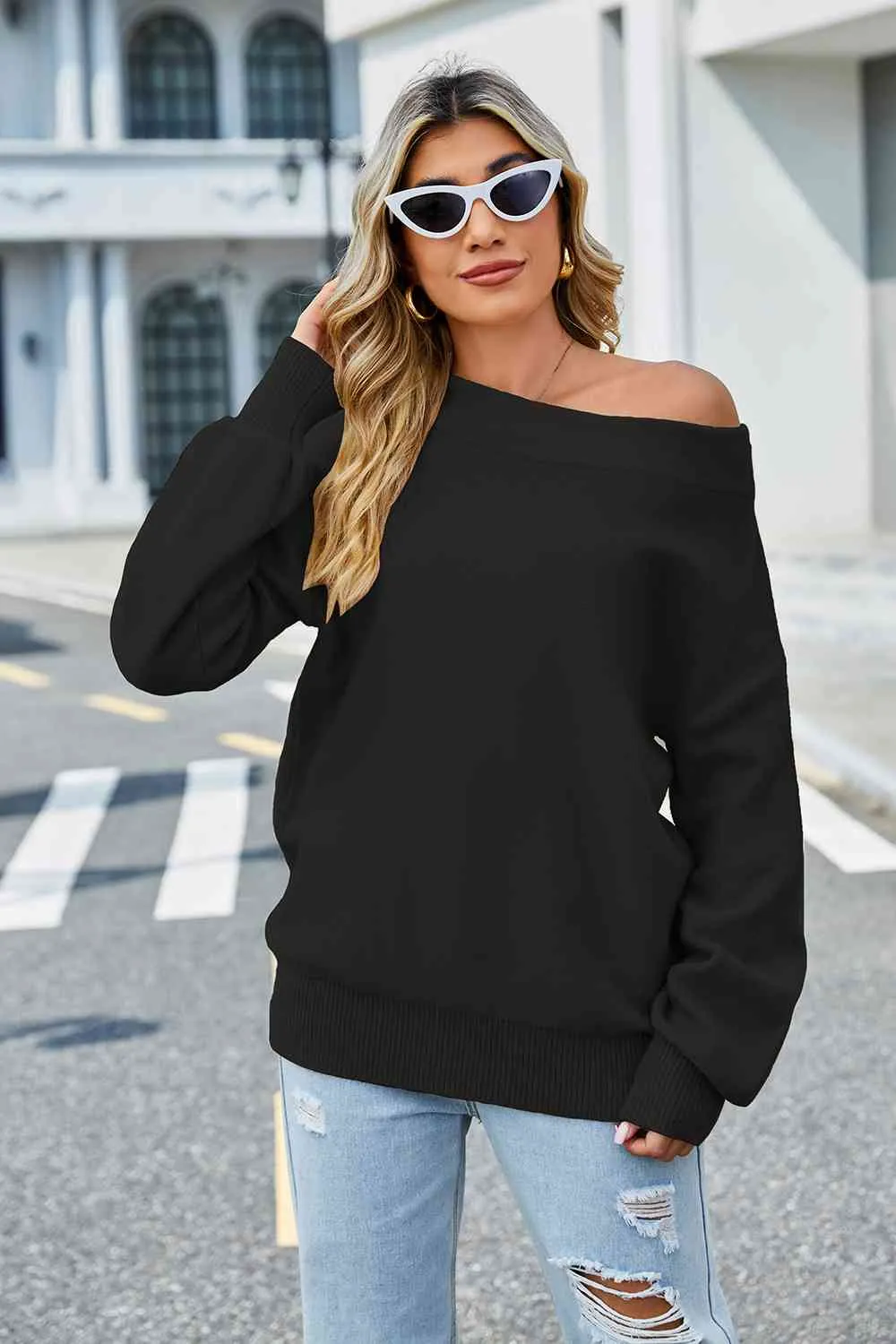 Long Sleeve Ribbed Trim Sweater