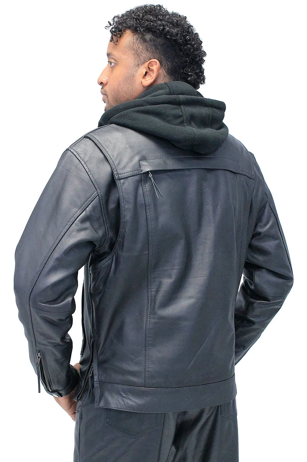 Men's Black Lambskin Hooded Jean Jacket w/Vents #M6905GHK