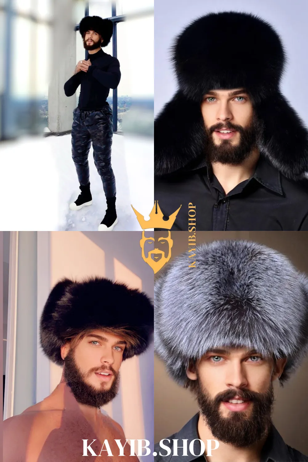 Men's Hat With Earflaps Warm Snow Caps Russian Bomber Cap, 100% Rabbit Fur Hat