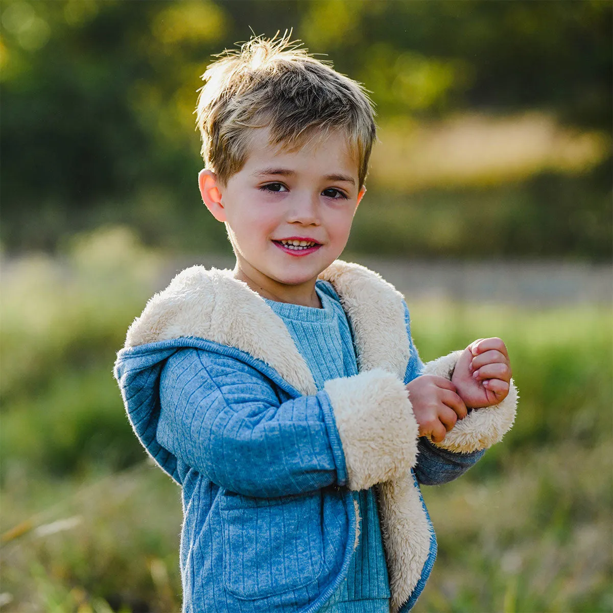 oh baby! Wide Rib Sweater Knit Winter Snowdrift Jacket - Blue Heather (Biscuit Lining)