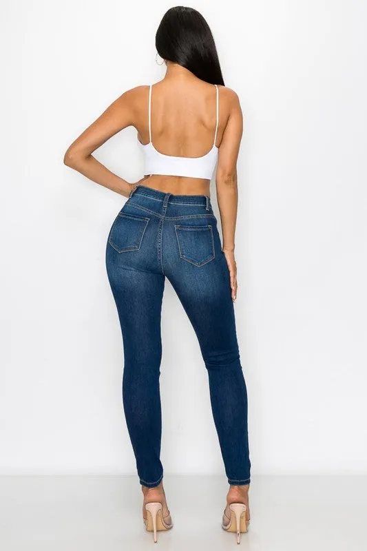 Plus-size High Rise Dark Wash Whisk Blast Minimal Destruct Skinny