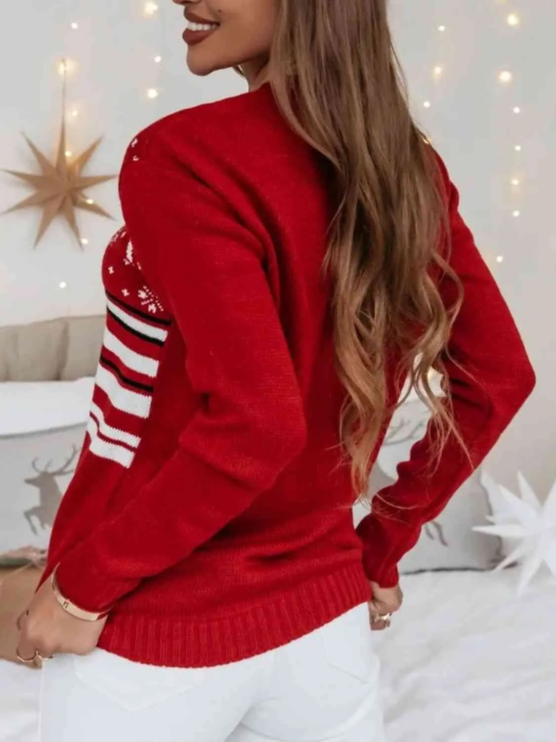 Reindeer Print Pullover Sweater