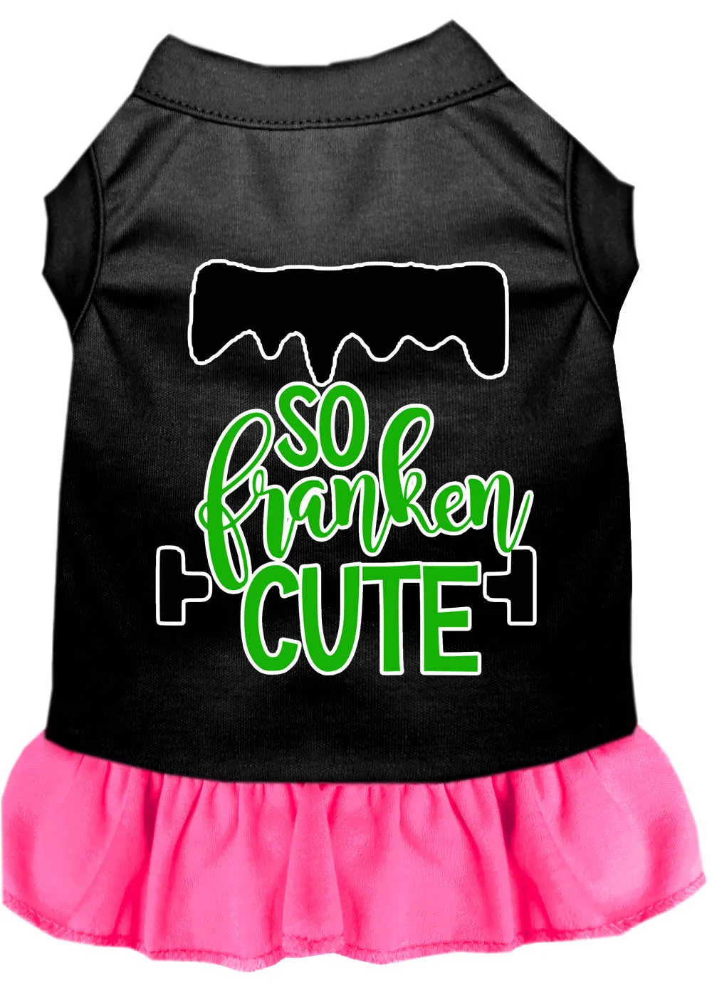 So Franken Cute Screen Print Dog Dress Black With Bright Pink Med