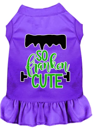 So Franken Cute Screen Print Dog Dress Purple Med