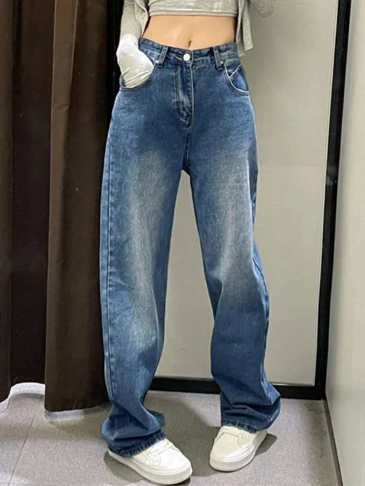 Wenkouban Hip Hop Washed High Waist Boyfriend Jeans